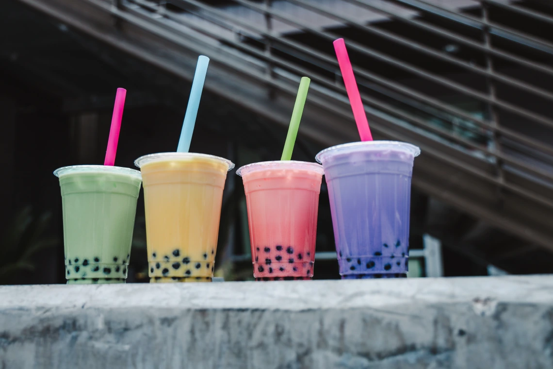 4 colorful boba drinks